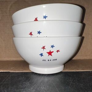 Rae Dunn White Bowls with Red and Blue Star Design Set of 3